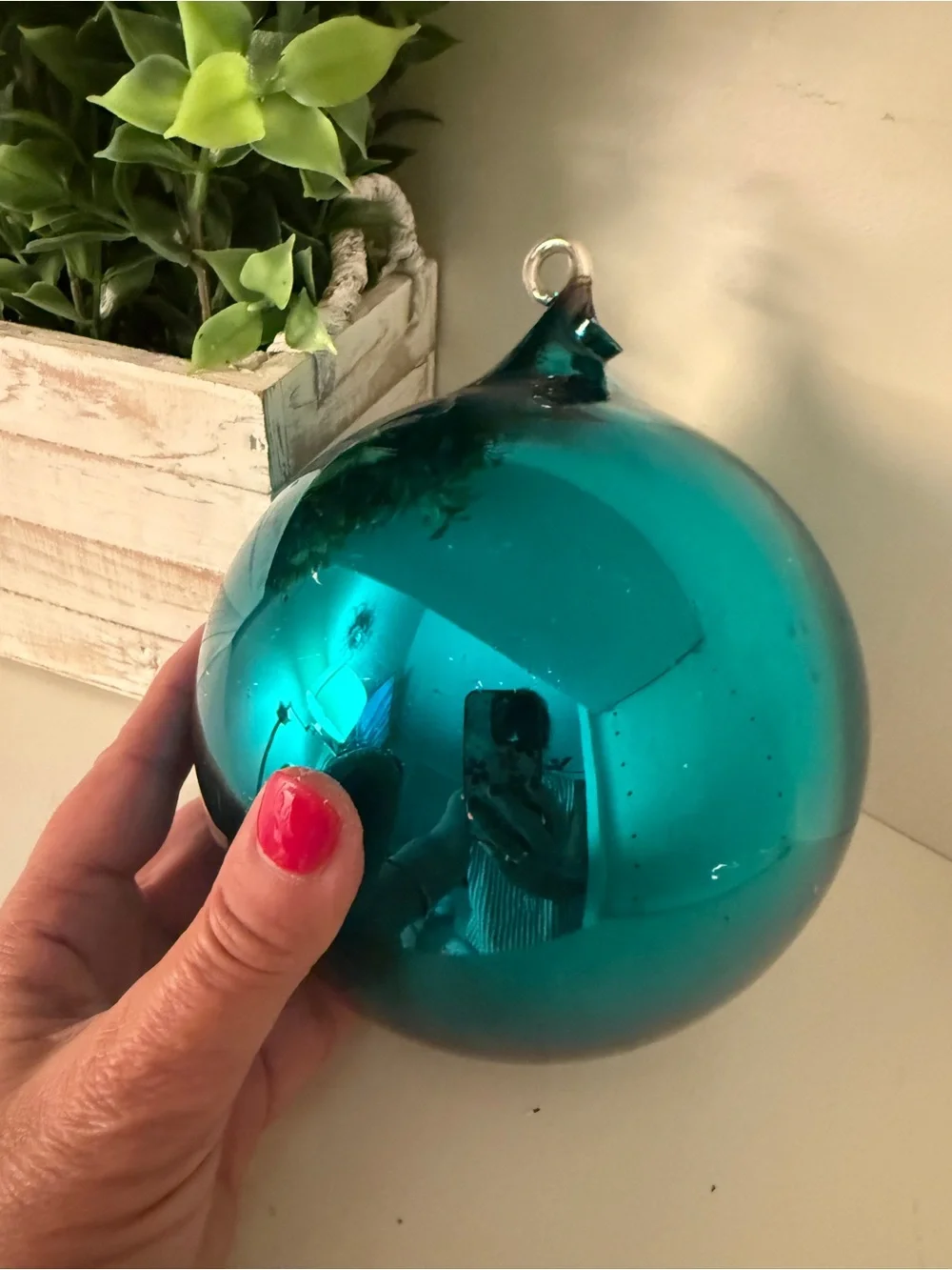 Department 56 Mercury Glass Teal Christmas Ball Ornament 4” w/Original Box VTG
